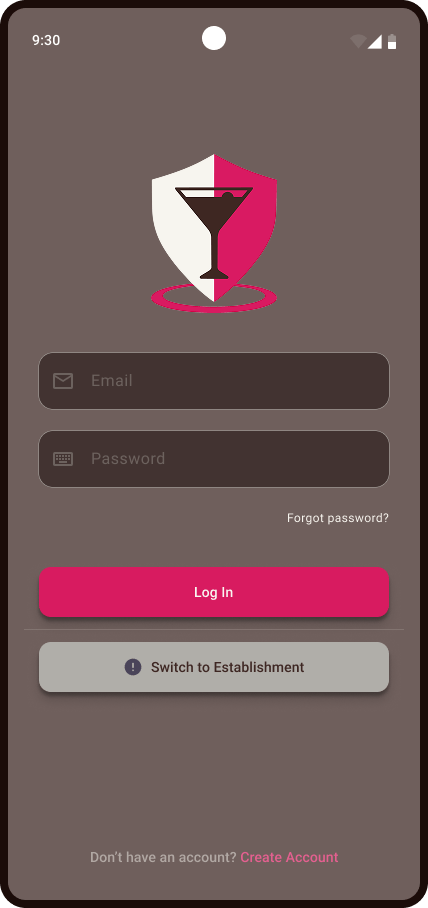 Patron app login screen
