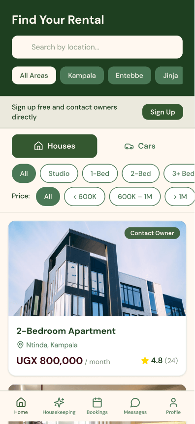 Browse listings home screen