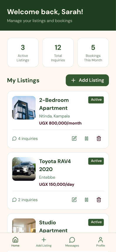 Owner dashboard screen